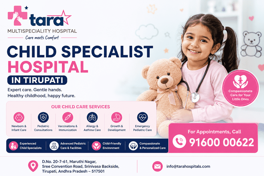 Child specialist hospital in Tirupati offering pediatric care at Tara Hospitals